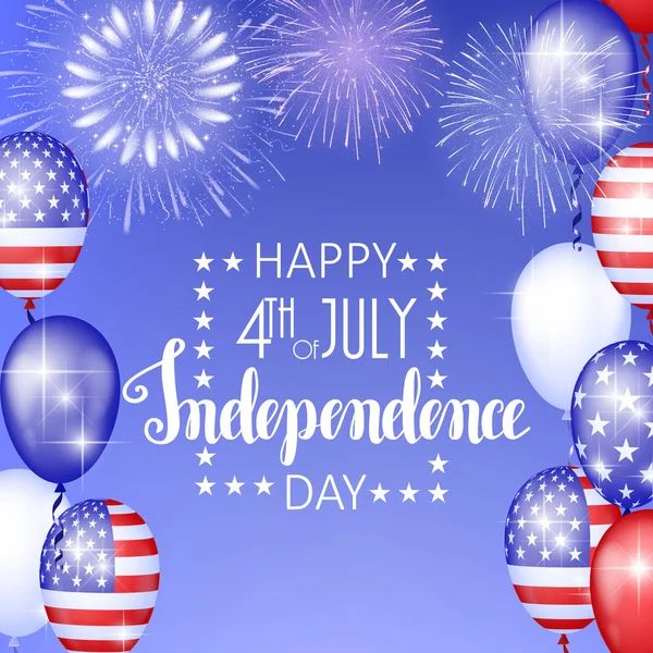 4 de julio, fondo de celebración del Día de la Independencia Americana con fuegos artificiales. Felicitaciones por el 4 de julio . — Vector de stock