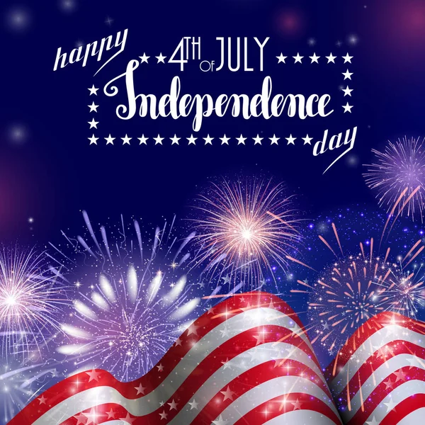 4 de julio, fondo de celebración del Día de la Independencia Americana con fuegos artificiales. Felicitaciones por el 4 de julio . — Vector de stock