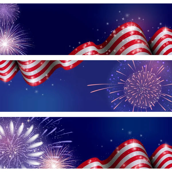 4. Juli, Feierlichkeiten zum amerikanischen Unabhängigkeitstag mit Feuerwerk. Glückwunsch zum 4. Juli. — Stockvektor
