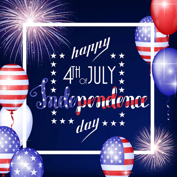 4th of July, Amerikaanse Independence Day viering achtergrond met vuur vuurwerk. Gefeliciteerd Fourth of July. — Stockvector