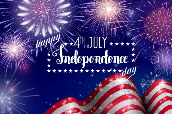 4 lipca, tło uroczystość amerykańskiego dnia Niepodległości z ognia fajerwerków. Gratulacje na Fourth of July. — Wektor stockowy