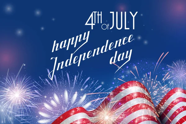 4 de julio, fondo de celebración del Día de la Independencia Americana con fuegos artificiales. Felicitaciones por el 4 de julio . — Archivo Imágenes Vectoriales