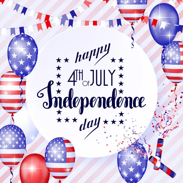 4th of July, American Independence Day celebration background with fire fireworks. Congratulations on Fourth of July. — Stock Vector