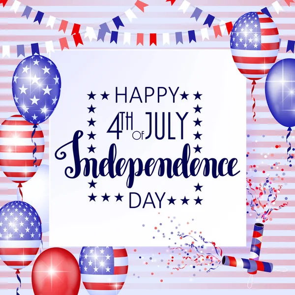 4 de julio, fondo de celebración del Día de la Independencia Americana con fuegos artificiales. Felicitaciones por el 4 de julio . — Archivo Imágenes Vectoriales