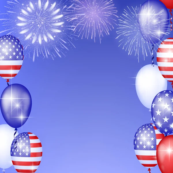 4 июля, День независимости США празднуют фон с пожарными фейерверками. Поздравления с 4 июля . — стоковый вектор