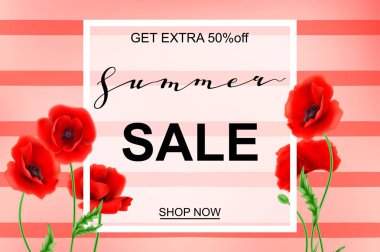 Güzel güller ile reklam ufuk arka plan bahar satışa hakkında. Vektör çizim.