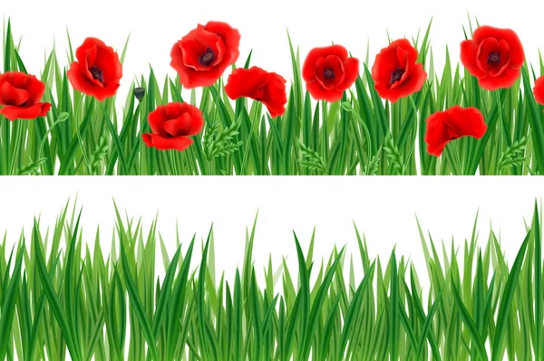 Trzy poziomy bezspoinowo desenie z trawy i kwiaty — Wektor stockowy