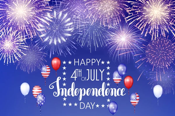 4th of July, Amerikaanse Independence Day viering achtergrond met vuur vuurwerk. Gefeliciteerd Fourth of July. — Stockvector