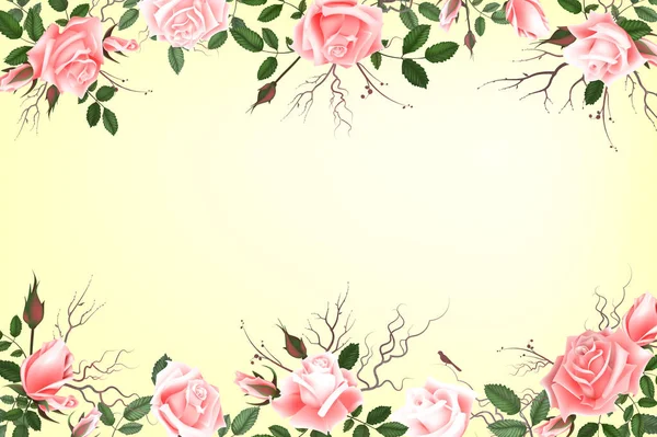 Pohlednice s křehké květy růží. Svatební oznámení, děkuji, uložte data karty, menu, leták, banner šablony. Happy blahopřání k narozeninám — Stock fotografie