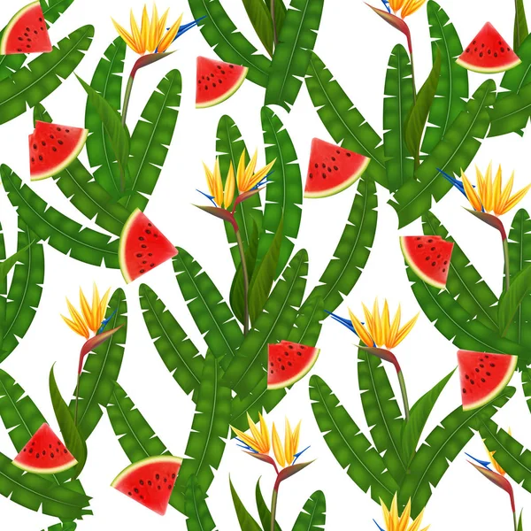 Strelitzia fleurs exotiques motif sans couture — Image vectorielle