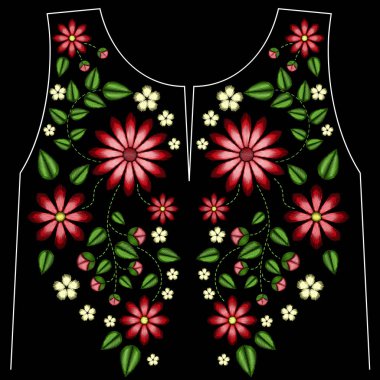 Nakış etnik çiçek boyun hattı çiçek tasarım grafik moda giyen