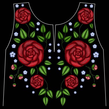 Nakış etnik çiçek boyun hattı çiçek tasarım grafik moda giyen