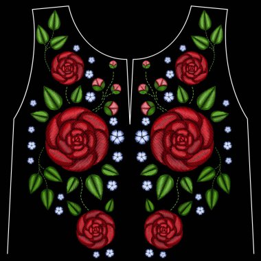 Nakış etnik çiçek boyun hattı çiçek tasarım grafik moda giyen