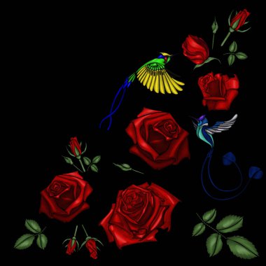 Rose ve kuş nakış