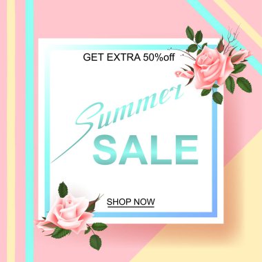 Güzel güller ile reklam ufuk arka plan bahar satışa hakkında. Vektör çizim.