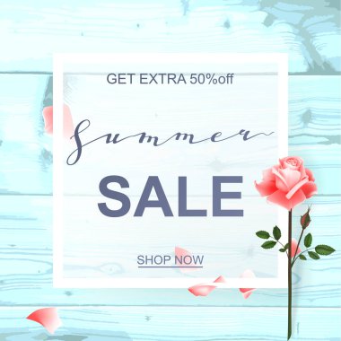 Güzel güller ile reklam ufuk arka plan yaz satışa hakkında. Vektör çizim.