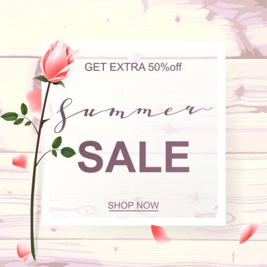 Güzel güller ile reklam ufuk arka plan yaz satışa hakkında. Vektör çizim.