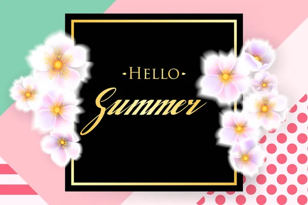 Lato na tle z kwiatami, napis "Witaj lato" — Wektor stockowy