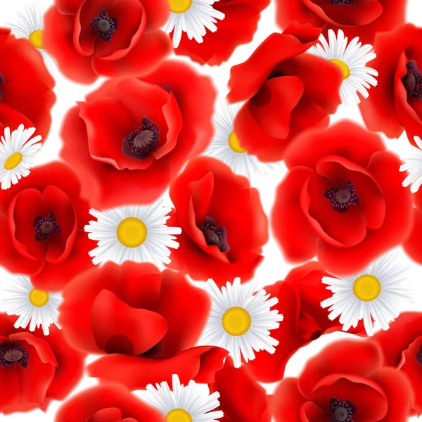 Modèle sans couture avec coquelicots et camomille — Image vectorielle