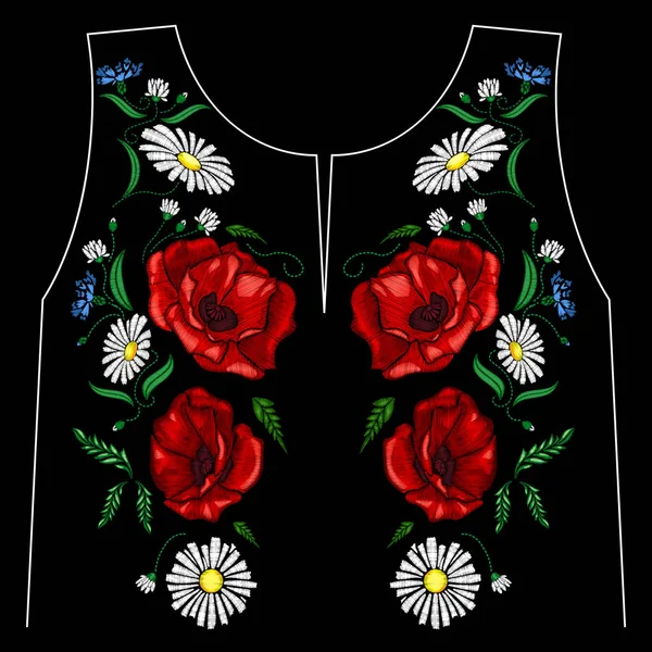 Nakış haşhaş çiçekleri. Bayan, kızlar t-shirtler için yama. Vektör çizim. Grafik tee