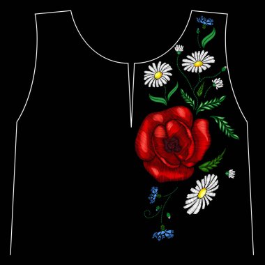 Nakış haşhaş çiçekleri. Bayan, kızlar t-shirtler için yama. Vektör çizim. Grafik tee
