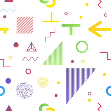 Trendy geometrik öğeleri memphis kartları, seamless modeli.