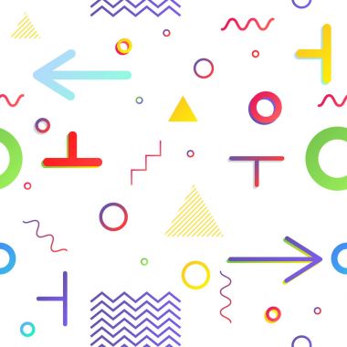 Trendy geometrik öğeleri memphis kartları, seamless modeli.