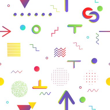 Trendy geometrik öğeleri memphis kartları, seamless modeli.