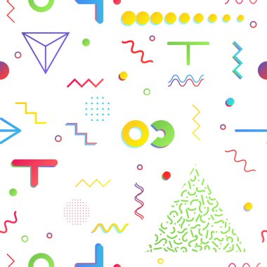 Trendy geometrik öğeleri memphis kartları, seamless modeli.