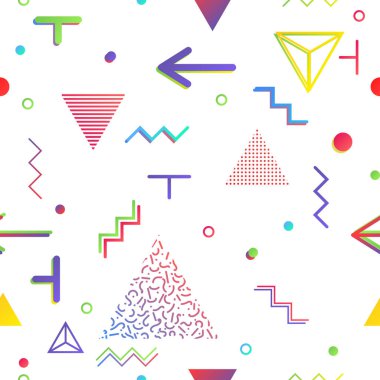 Trendy geometrik öğeleri memphis kartları, seamless modeli.