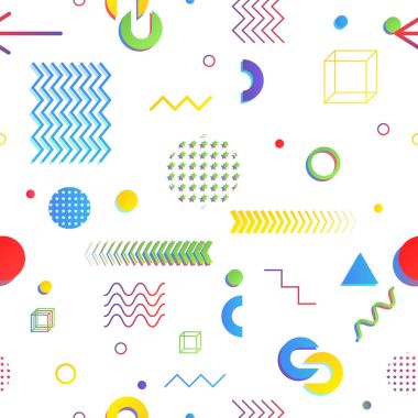 Trendy geometrik öğeleri memphis kartları, seamless modeli.