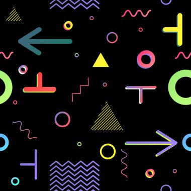 Trendy geometrik öğeleri memphis kartları, seamless modeli.