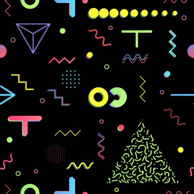 Trendy geometrik öğeleri memphis kartları, seamless modeli.