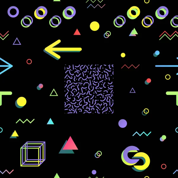 Trendy geometrik öğeleri memphis kartları, seamless modeli.