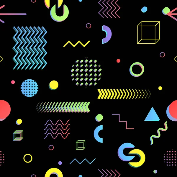 Trendy geometrik öğeleri memphis kartları, seamless modeli.