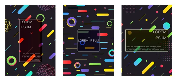Minimal tasarım kapakları. Memphis geometrik arka planlar. Afiş, posterlerini açmaları, posterler, Flyers içinde retro 80'ler, 90'lı yılların tarzı. Eps10 vektör