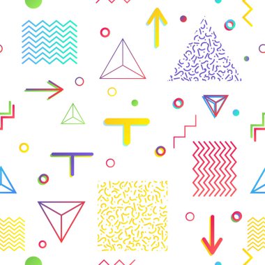 Trendy geometrik öğeleri memphis kartları, seamless modeli.