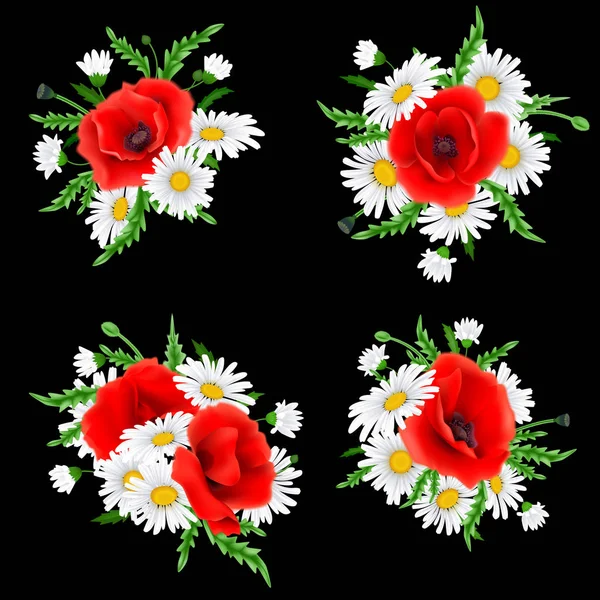 Buquê de papoilas e flores de camomila — Vetor de Stock