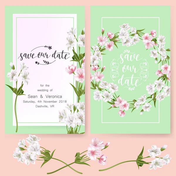 Salve Cartão Data Convite Casamento Cartão Saudação Com Belas Flores — Vetor de Stock