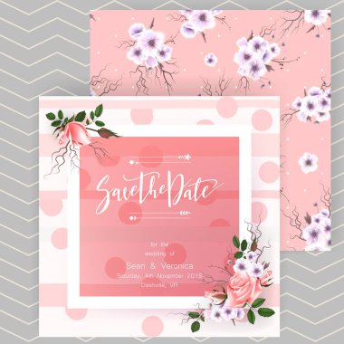 Güzel çiçekler ve harfler ile tarihi bildirimi kartı, düğün davetiye, tebrik kartı kaydetmek