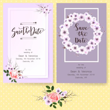 Güzel güller çiçek ve harfler ile tarihi bildirimi kartı, düğün davetiye, tebrik kartı kaydetmek