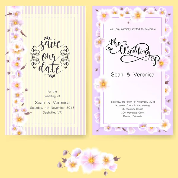 Güzel çiçekler ve harfler ile tarihi bildirimi kartı, düğün davetiye, tebrik kartı kaydetmek