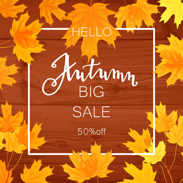 Autumn sale banner, beautiful yellow falling leaves
