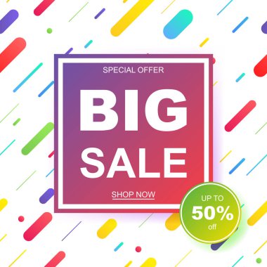 Satış banner şablon tasarımı. Geometrik desen Memphis tarzı, 80'li 90'lı yılların. Eps10 vektör çizim.