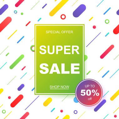Satış banner şablon tasarımı. Geometrik desen Memphis tarzı, 80'li 90'lı yılların. Eps10 vektör çizim.