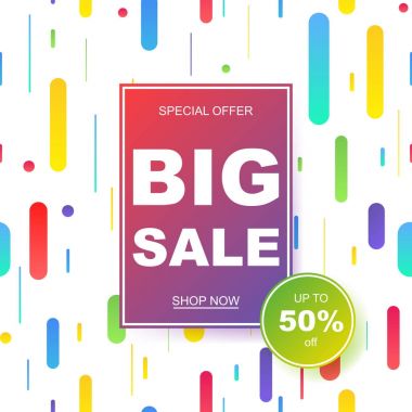 Satış banner şablon tasarımı. Geometrik desen Memphis tarzı, 80'li 90'lı yılların. Eps10 vektör çizim.
