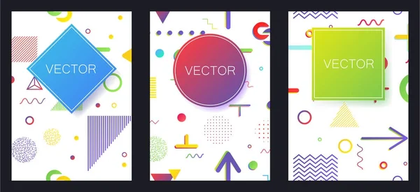 Acoperă Design Minim Memphis Fundaluri Geometrice Bannere Placards Postere Flyers — Vector de stoc