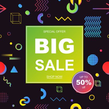 Satış afişi şablonu tasarımı. Vektör illüstrasyonu.