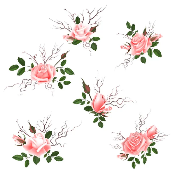 Bouquet Rose Può Essere Utilizzato Come Biglietto Auguri Biglietto Invito — Vettoriale Stock