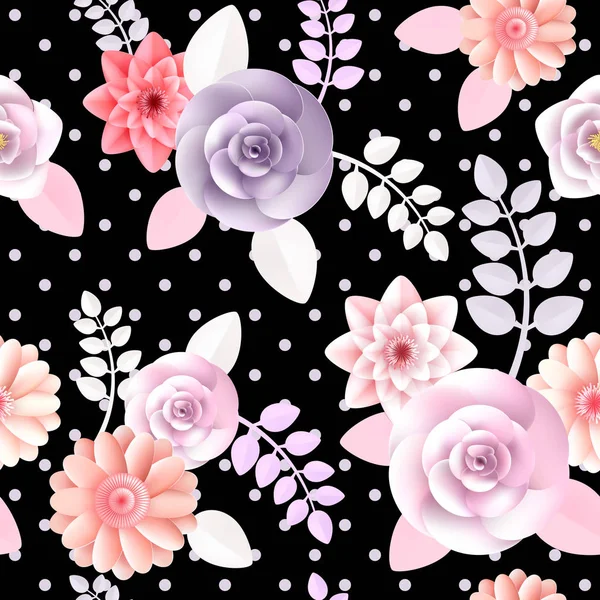 Vector Flowers Seamless Pattern Element Elegant Texture Backgrounds Elements Shadows — Stock Vector